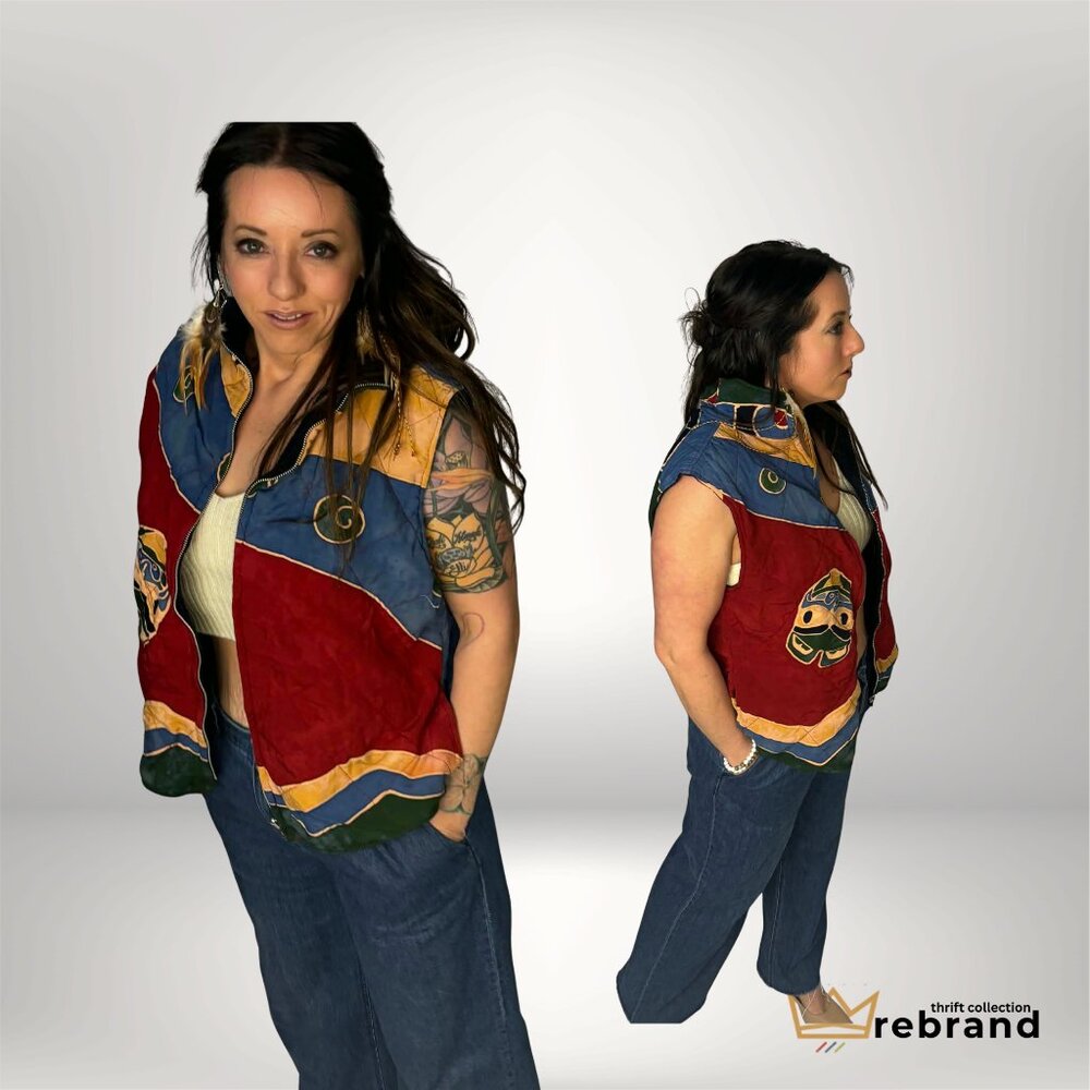 Vintage Liz Murray Quilted Vest 90s Wearable Art Patchwork Jacket